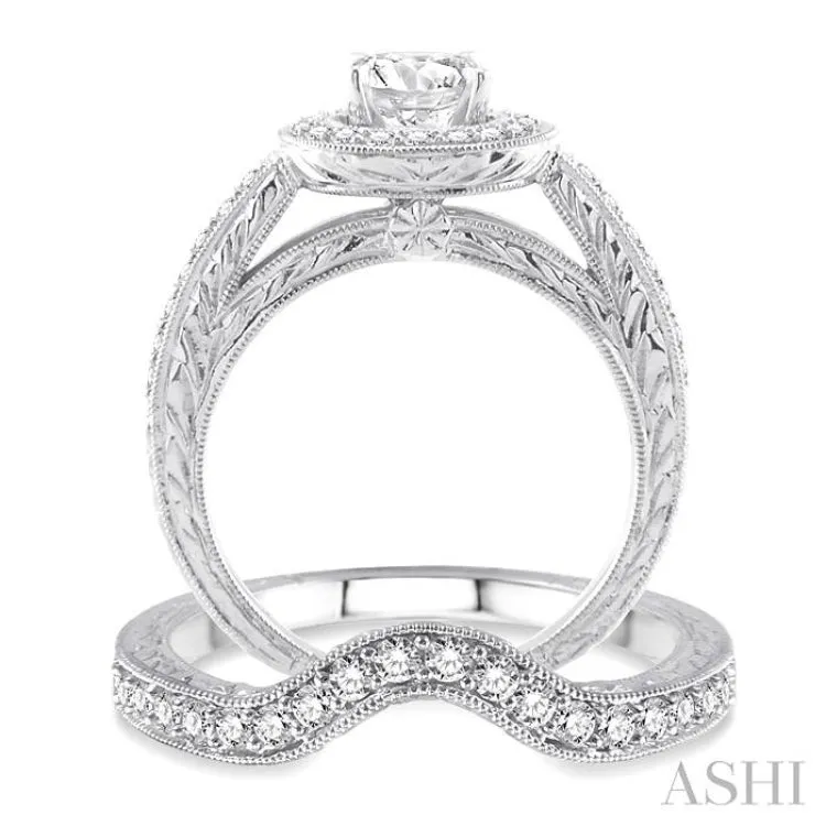 1 1/4 Ctw Diamond Wedding Set with 1 Ctw Round Cut Engagement Ring and 1/4 Ctw Wedding Band in 14K White Gold