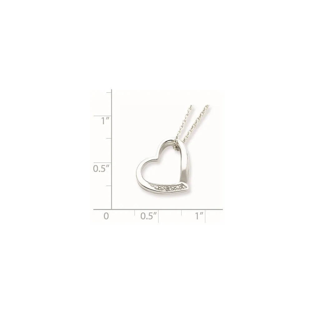 Sterling Silver 18-Inch Necklace with 1/100 Carat Total Weight Diamond Heart