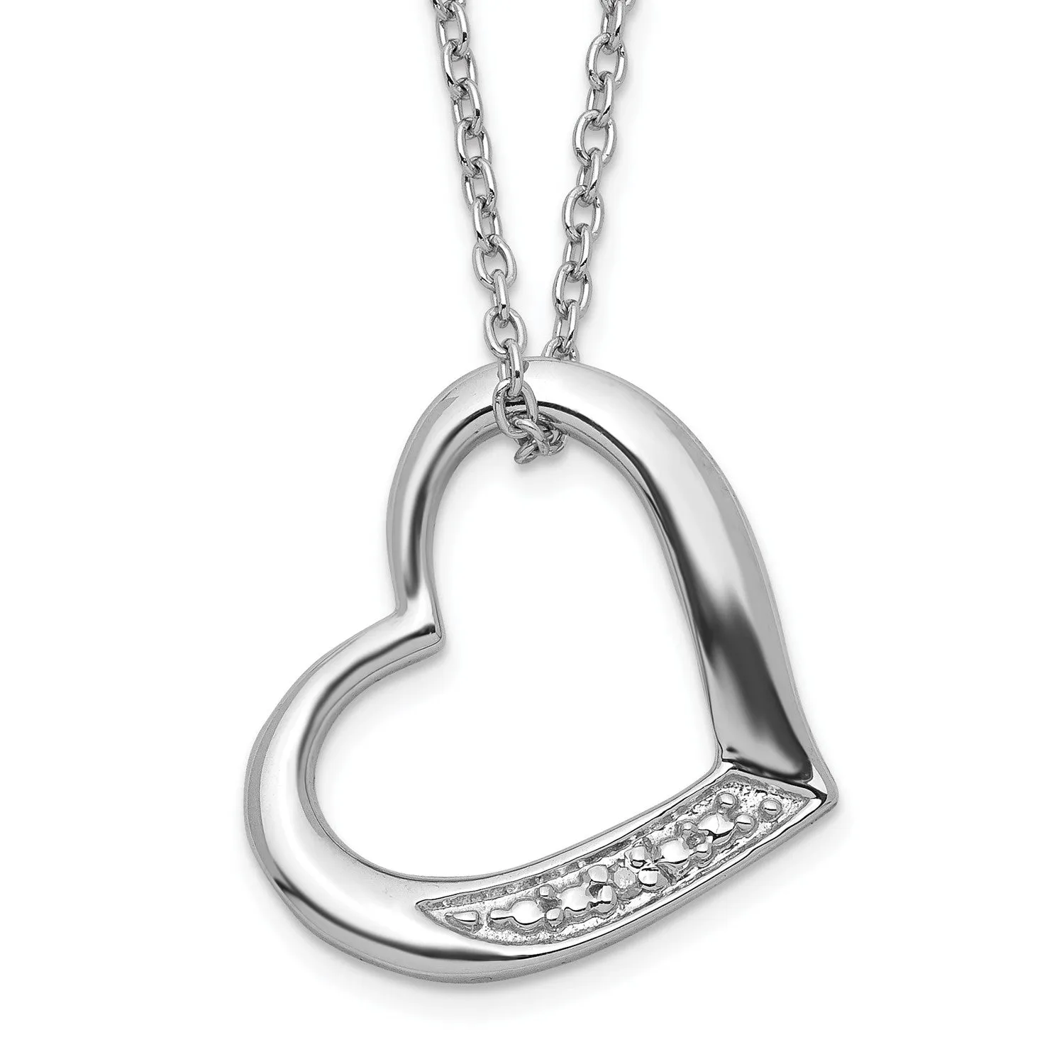 Sterling Silver 18-Inch Necklace with 1/100 Carat Total Weight Diamond Heart