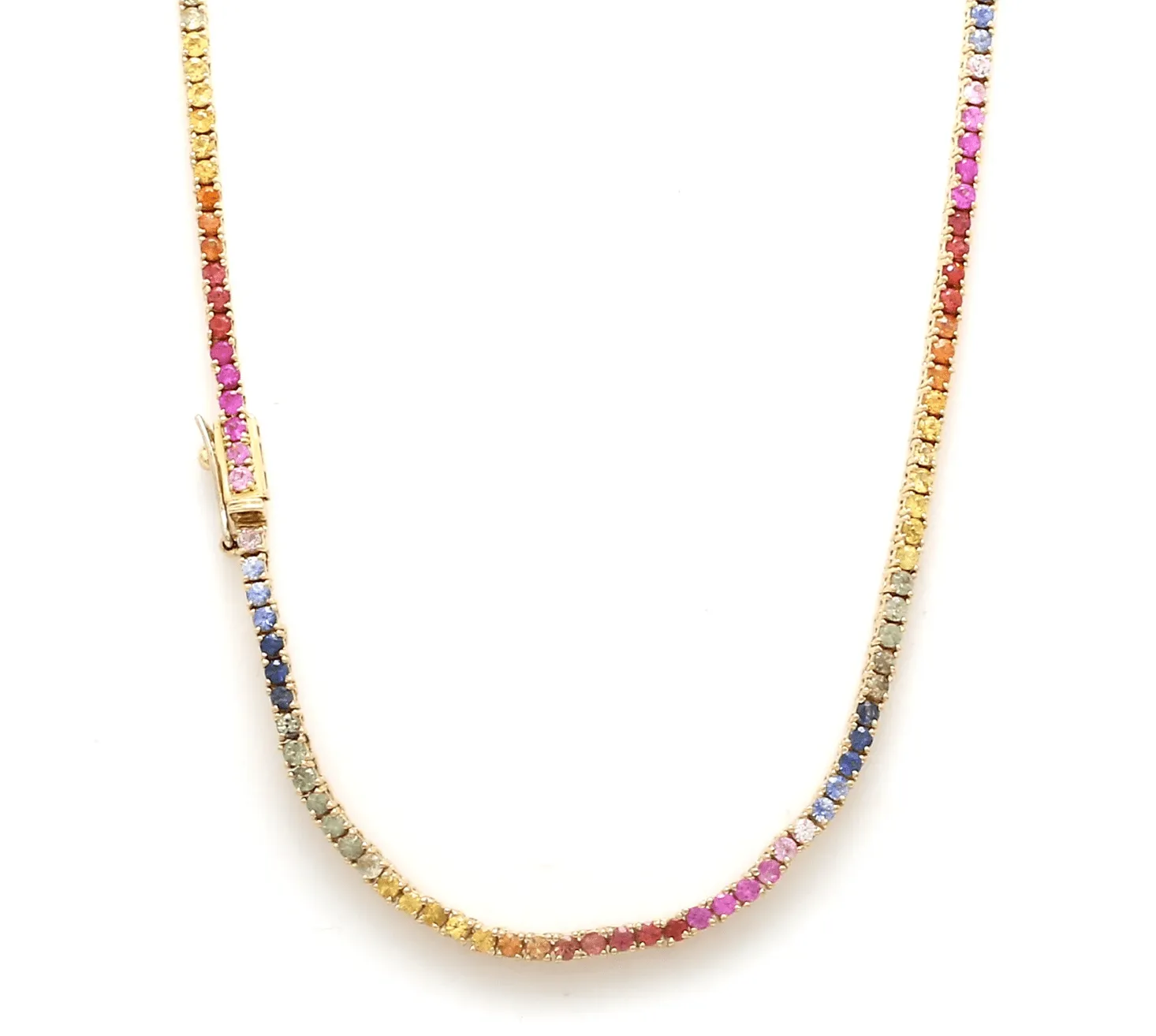 14K & 18K Gold Rainbow Sapphire Tennis Necklace