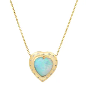 14K YG Heart Shaped Ethiopian Opal and Diamond Necklace