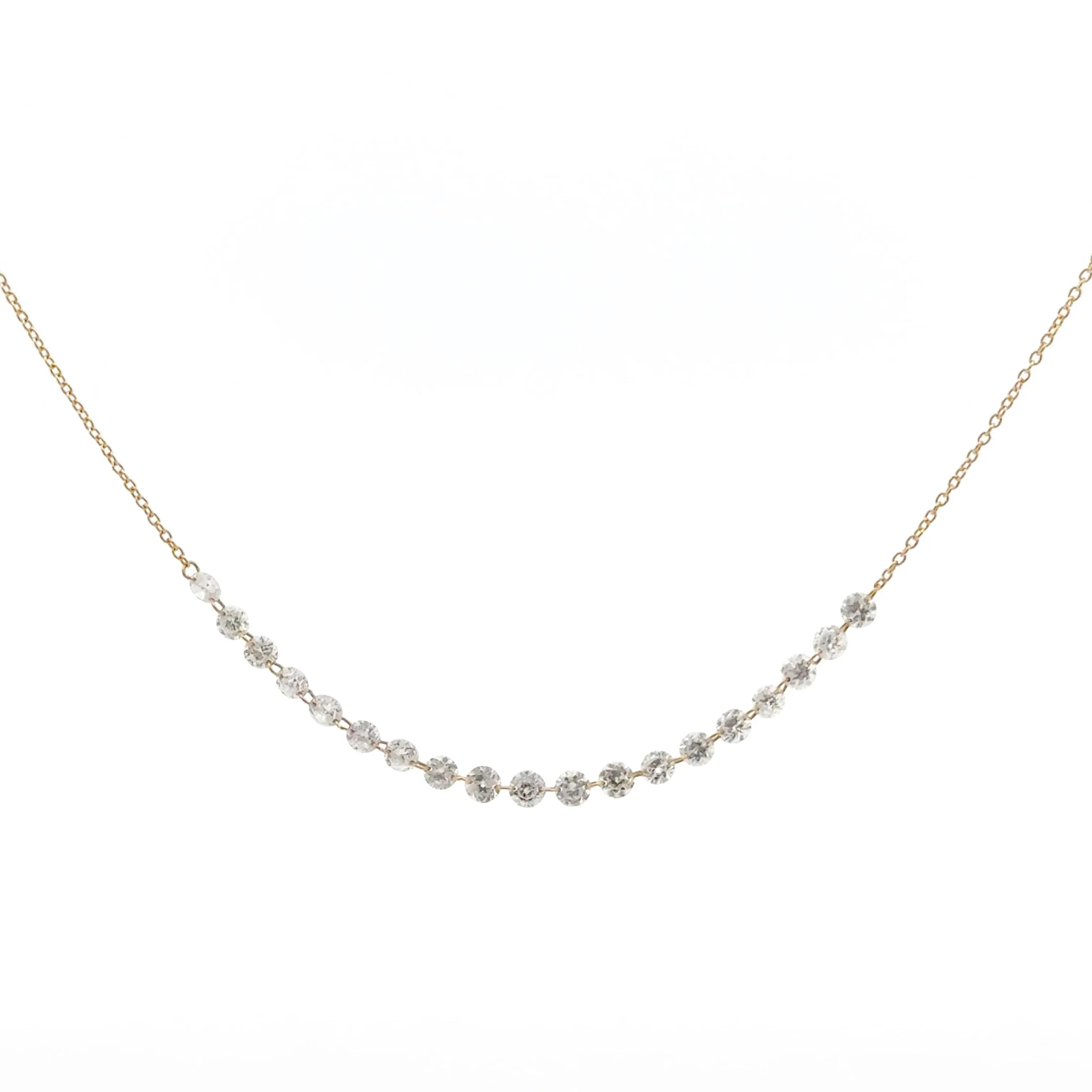 18K Gold Diamond Strand invisible Set Drilled Diamond and Chain Necklace