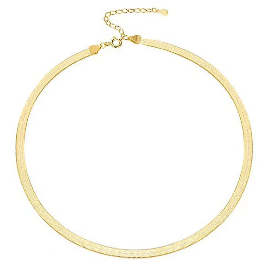 18K Gold Waterproof Stainless Steel Necklace, Herringbone Chains for Women, Hypoallergenic, Fade-Resistant & Tarnish-Free