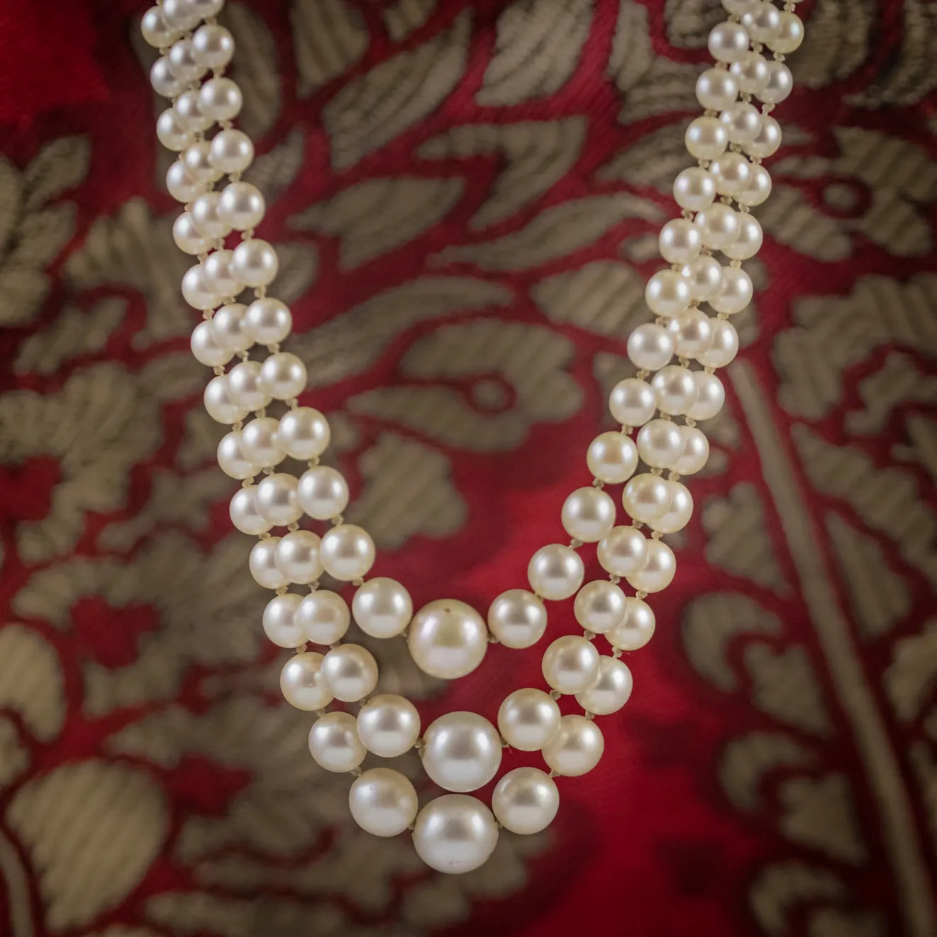 Art Deco Triple Pearl Necklace Georgian Diamond Clasp