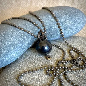 Ball & Chain Necklace, Big Shungite Bead & Antiqued Brass, Unisex