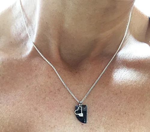 Black Stone and Silver Rowing Heart Necklace