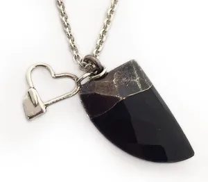 Black Stone and Silver Rowing Heart Necklace