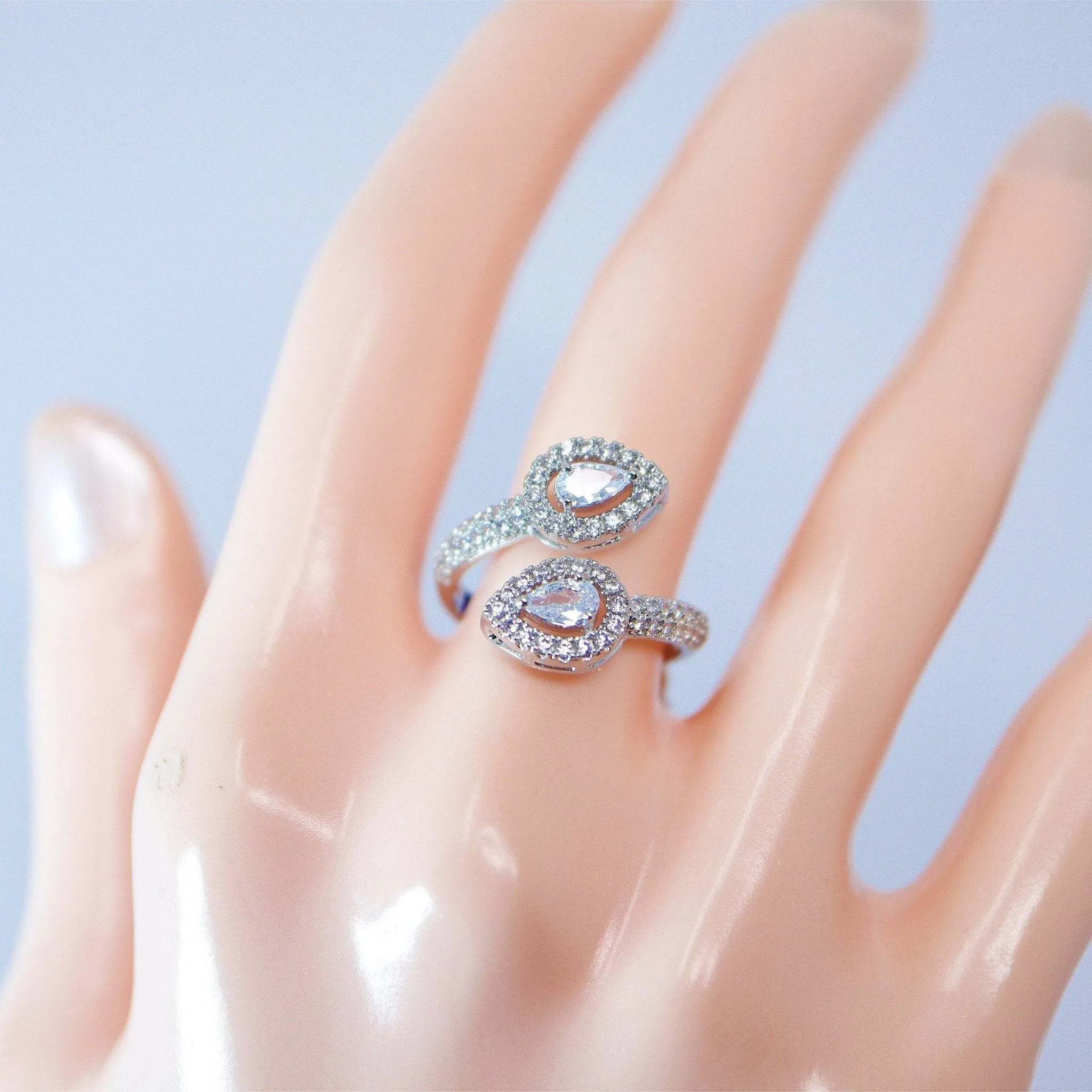 CZ Falling Drops As One Proposal Ring, Statement Ring, Engagement Ring.