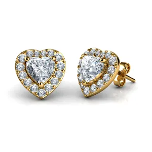 DEPHINI 14k Gold Heart Earrings -  Ear Studs CZ Crystals - Luxury box