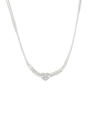 Diamond Paved Heart String of Love Necklace - 14K White Gold