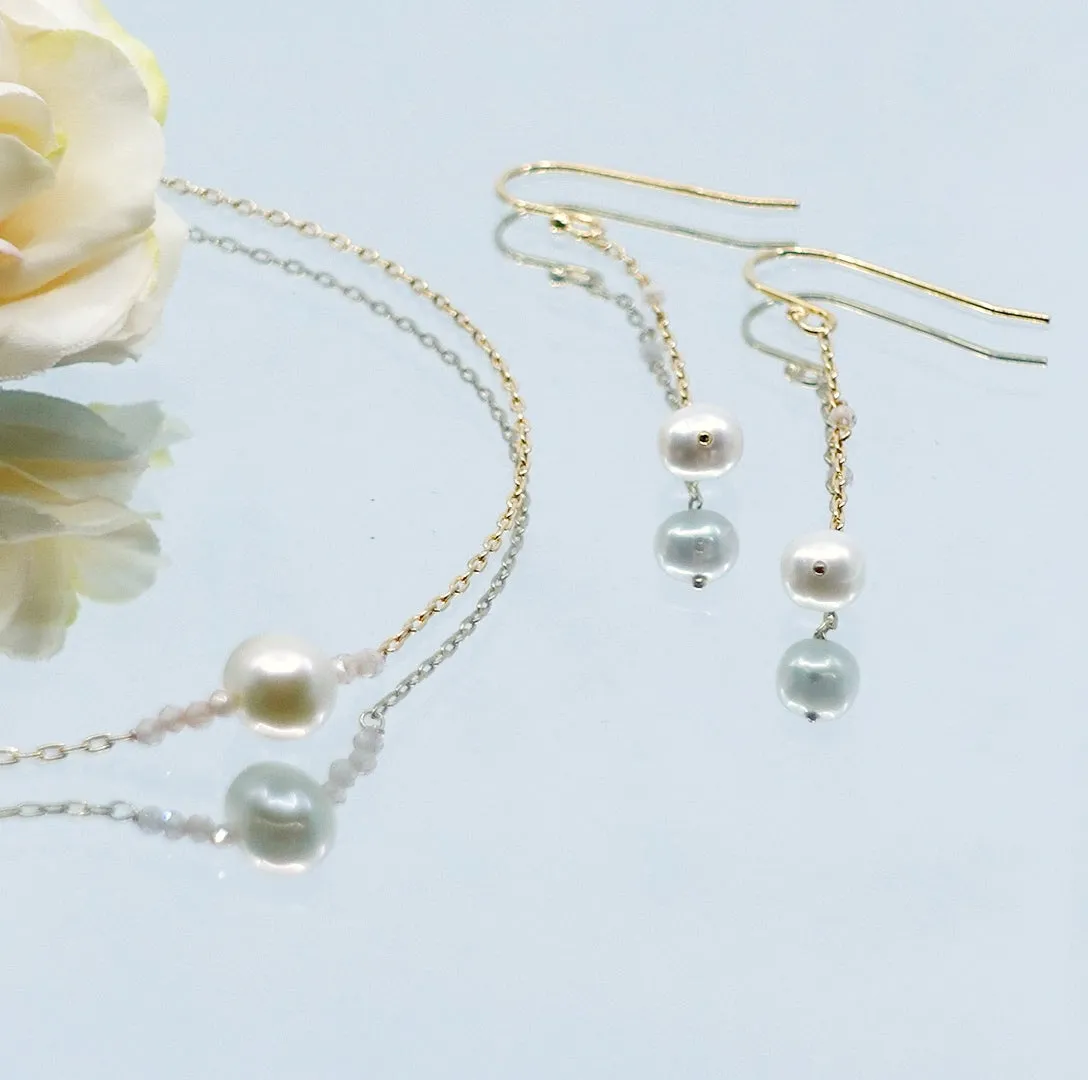 Floating Pearl Line Necklace and Earrings Set