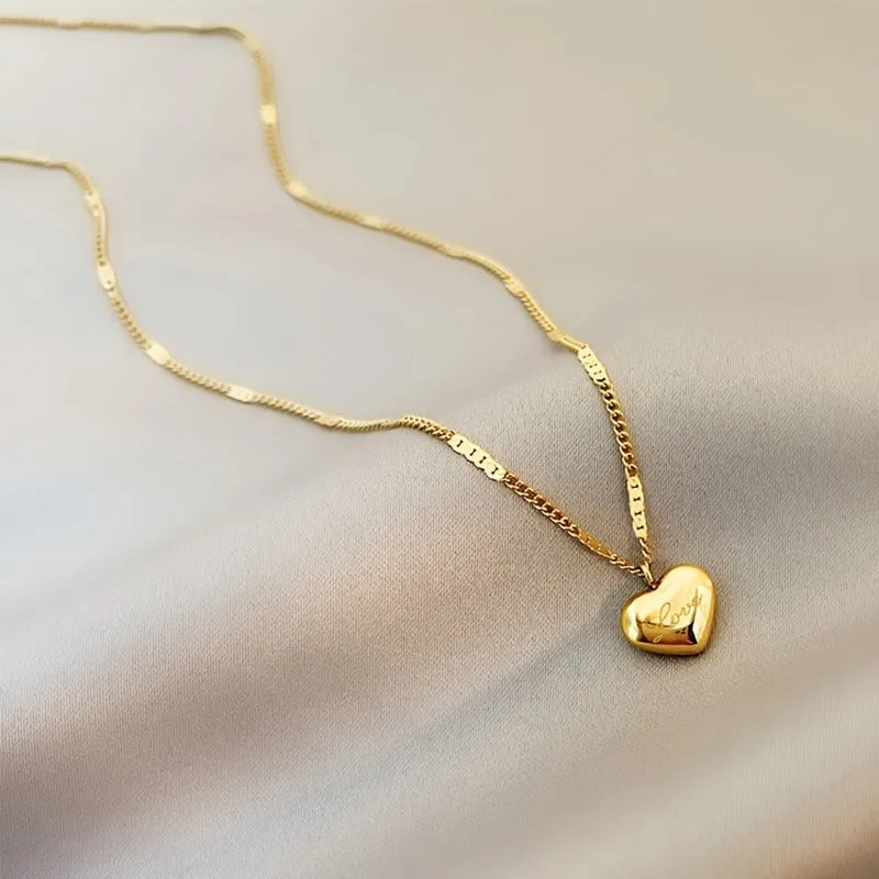 Golden Steel Love Heart Necklace  Trendy Festival Gift