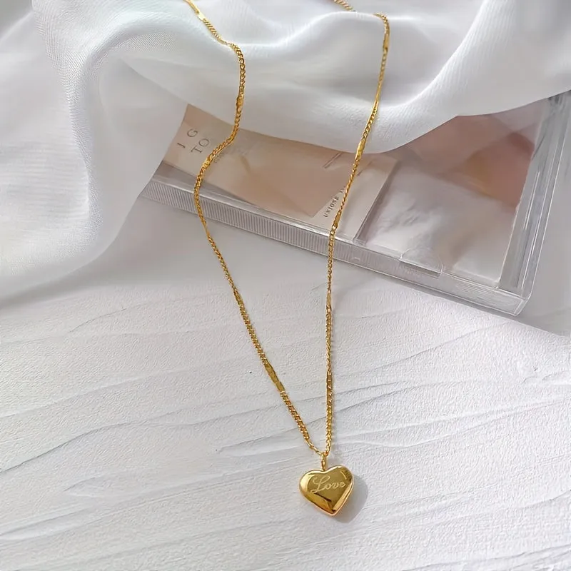 Golden Steel Love Heart Necklace  Trendy Festival Gift