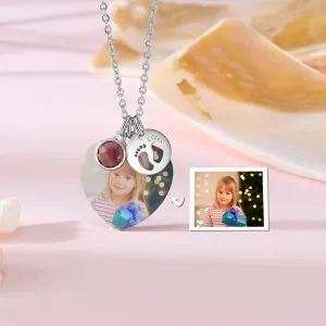 Heart Necklace With Picture - Baby Foot Necklace With Picture Gift For Princess