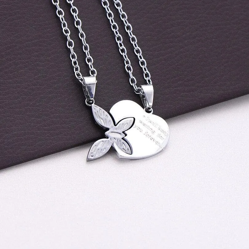 Interlocking Heart and Butterfly Couple Necklaces