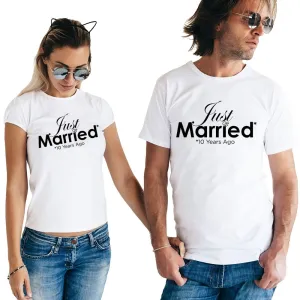 Just Married 10 Years Ago Matching Couple Tees