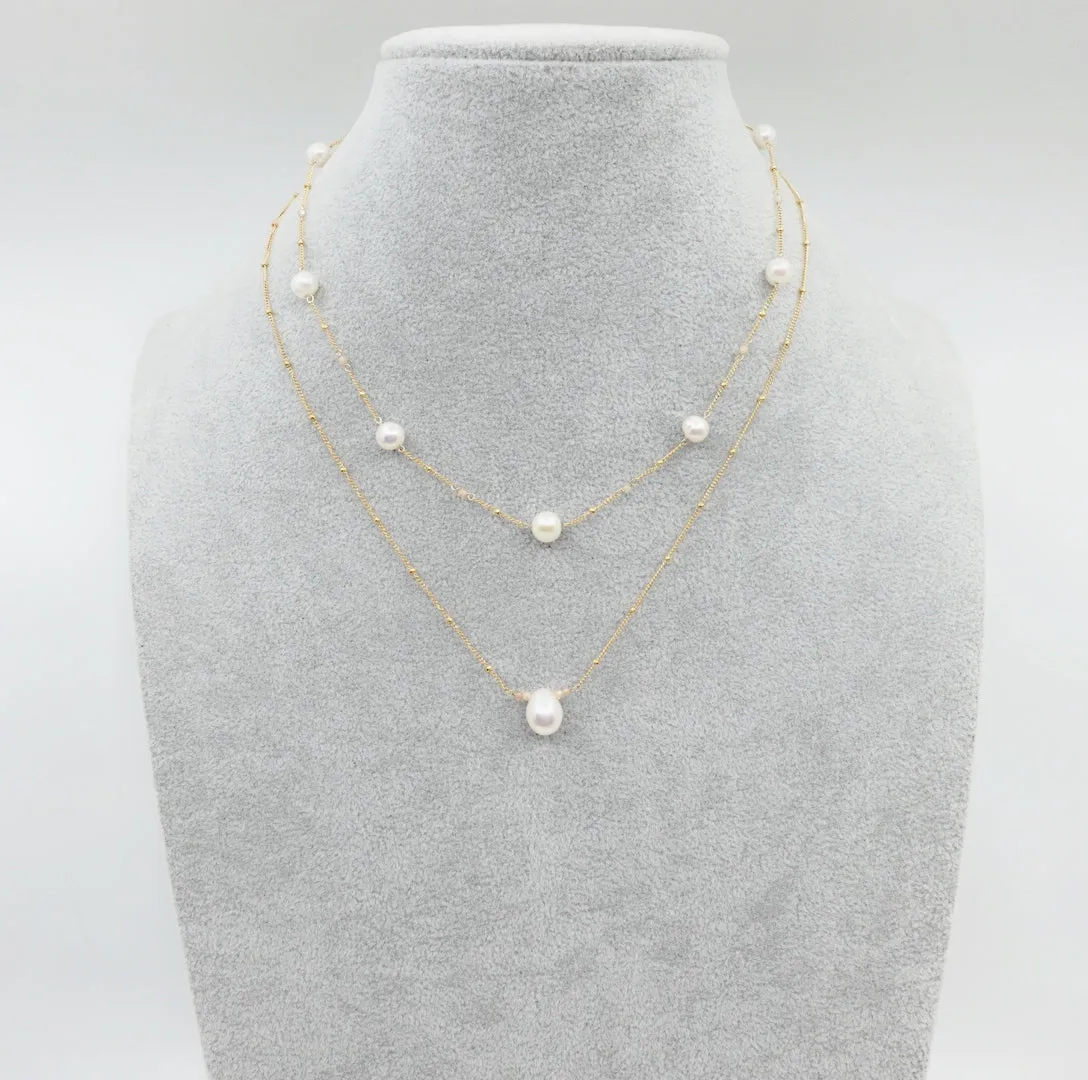 Layered Duo Pearl Necklaces with Extension