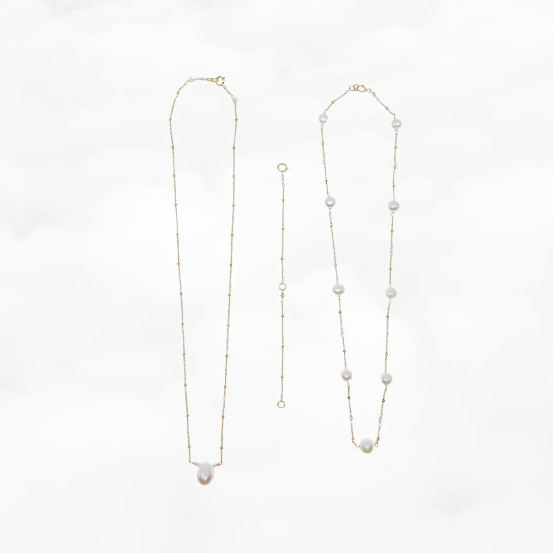 Layered Duo Pearl Necklaces with Extension