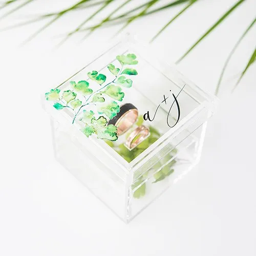 Maidenhair Fern Acrylic Personalized Wedding Ring Box