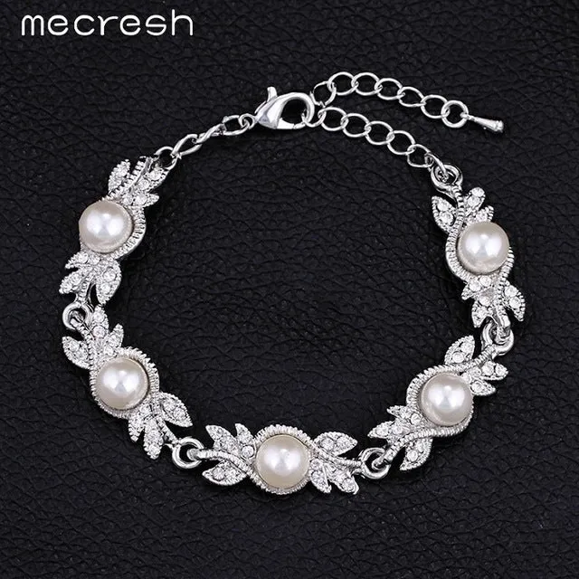 Mecresh Simulated Pearl Bridal Jewelry Sets Silver Color Wedding Necklace Sets Engagement Jewelry Accessories MTL444 MSL197