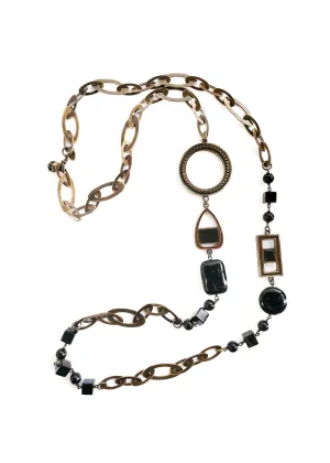 Myka - Antique Brass & Onyx Chain Necklace