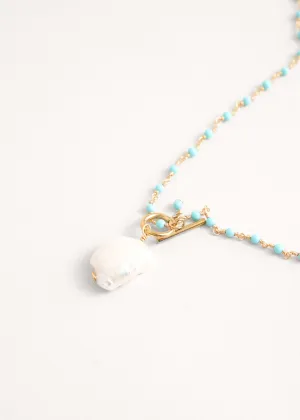 NOA BEADED NECKLACE WITH PEARL - TEAL