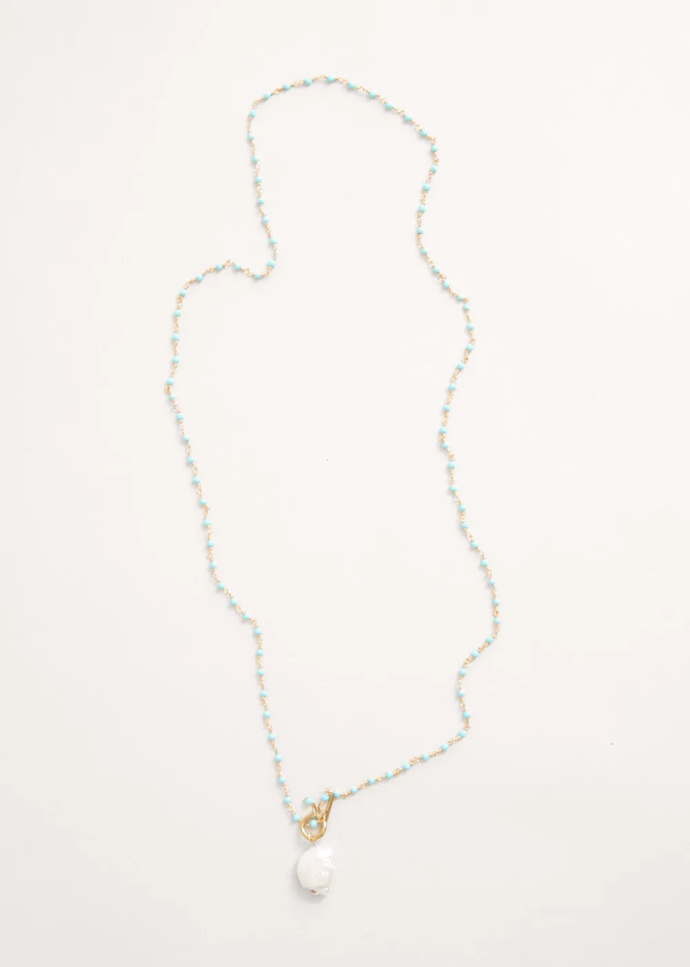 NOA BEADED NECKLACE WITH PEARL - TEAL