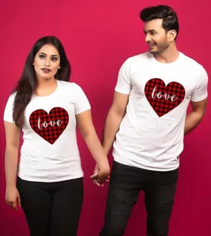 Plaid Love Valentine Day Matching Couple Tees