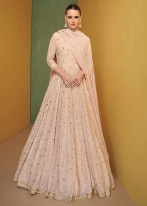 Pretty Peachy Pink Wedding Embroidered Bridal Anarkali Gown