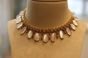 Retro Moonstone Ruby Diamond Gold Choker Necklace