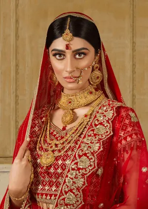 'Saache', Traditional Gold with Red Stones Bridal Full Jewellery Set by Oorvi Desai