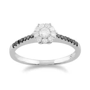 Schwarz & Weiß Diamantring 9ct Weiss Gold 0.36ct Weiß& Schwarz Farbiger Diamant Cluster Ring