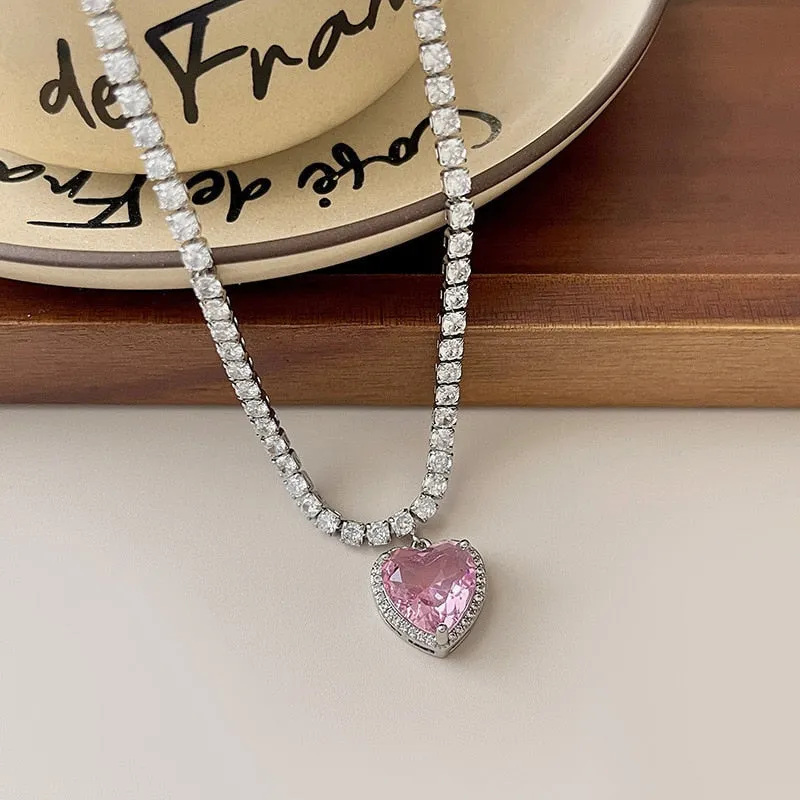 Shimmering Pink Heart Necklace