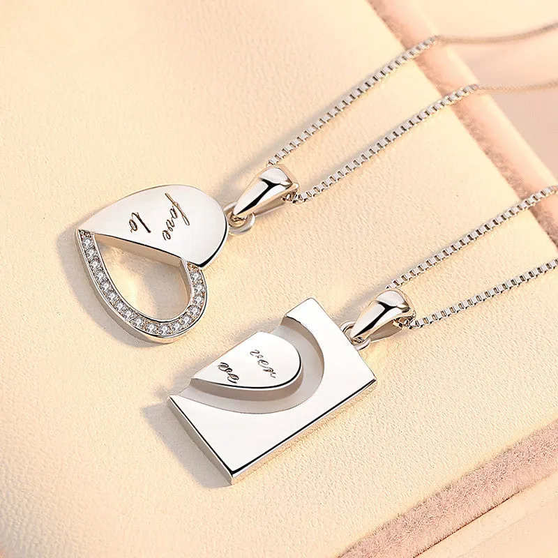 Silver Necklace Qixi Couple Love Buckle