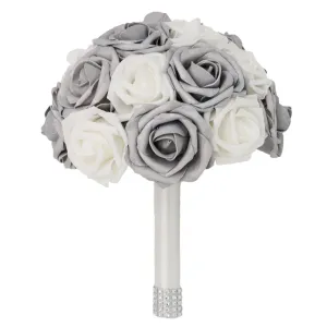 Silver White Bridal Flowers Wedding Bouquet of Roses Bride Bridesmaid