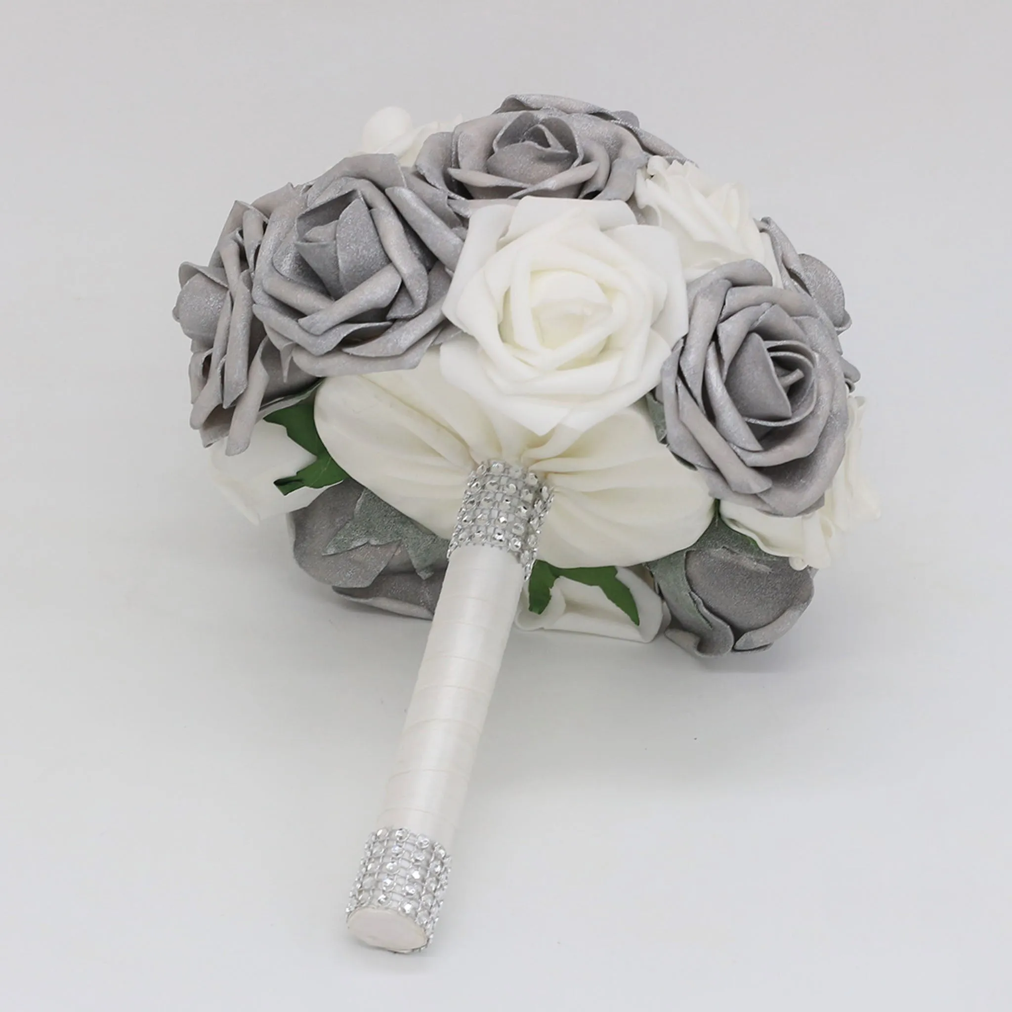 Silver White Bridal Flowers Wedding Bouquet of Roses Bride Bridesmaid