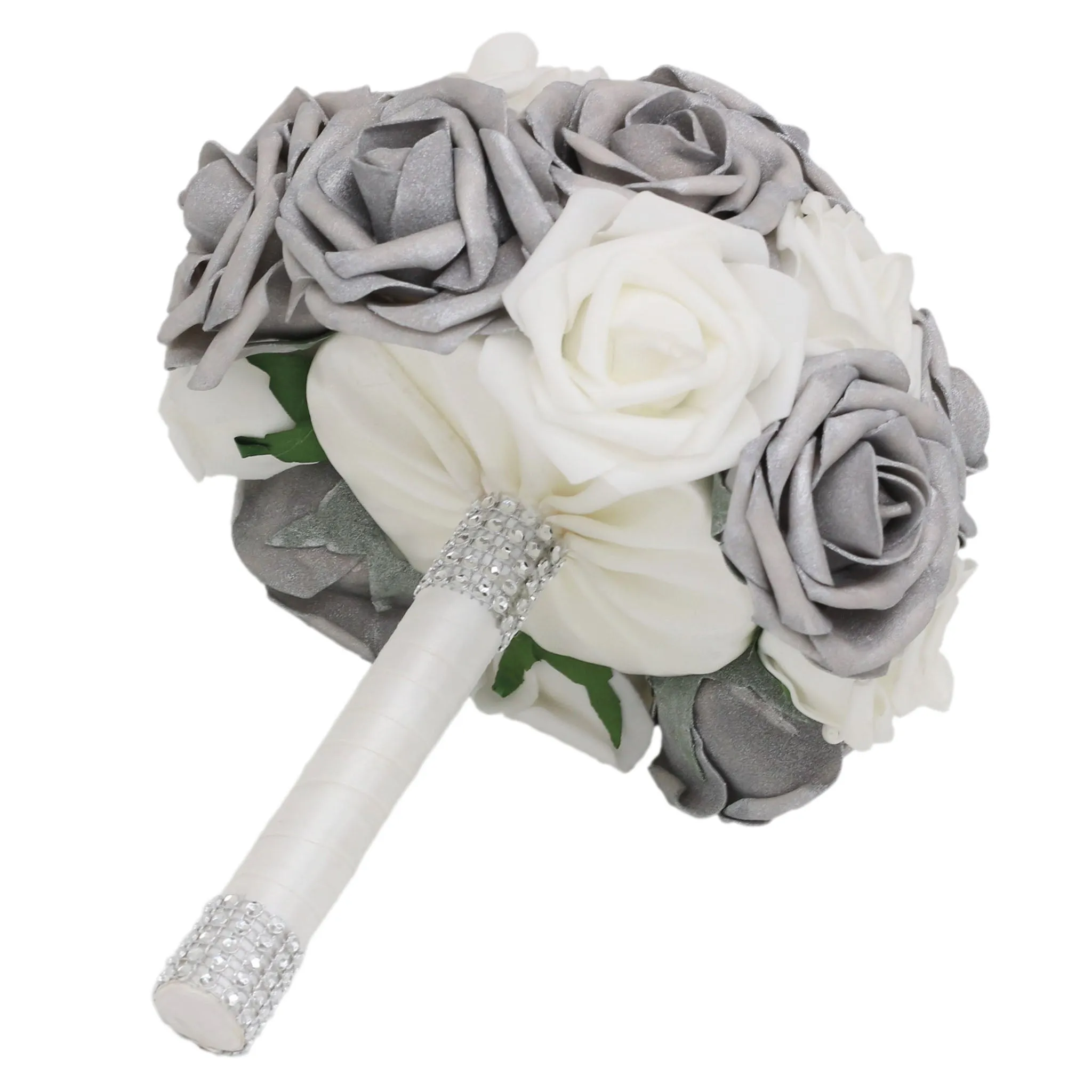 Silver White Bridal Flowers Wedding Bouquet of Roses Bride Bridesmaid