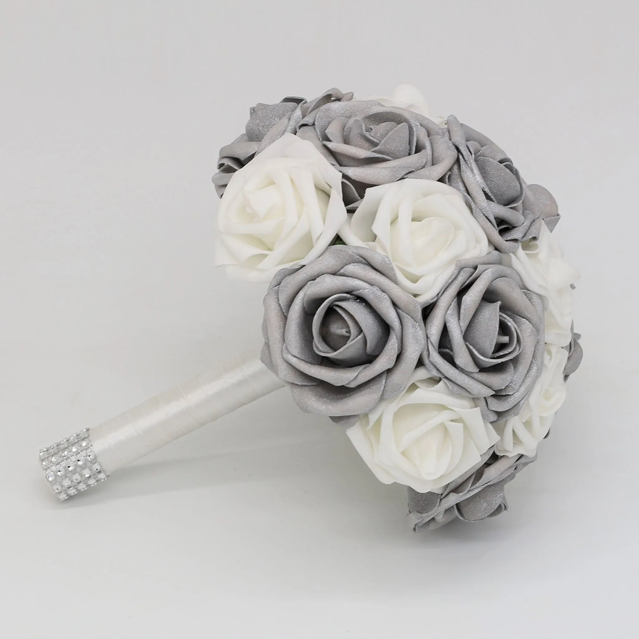 Silver White Bridal Flowers Wedding Bouquet of Roses Bride Bridesmaid