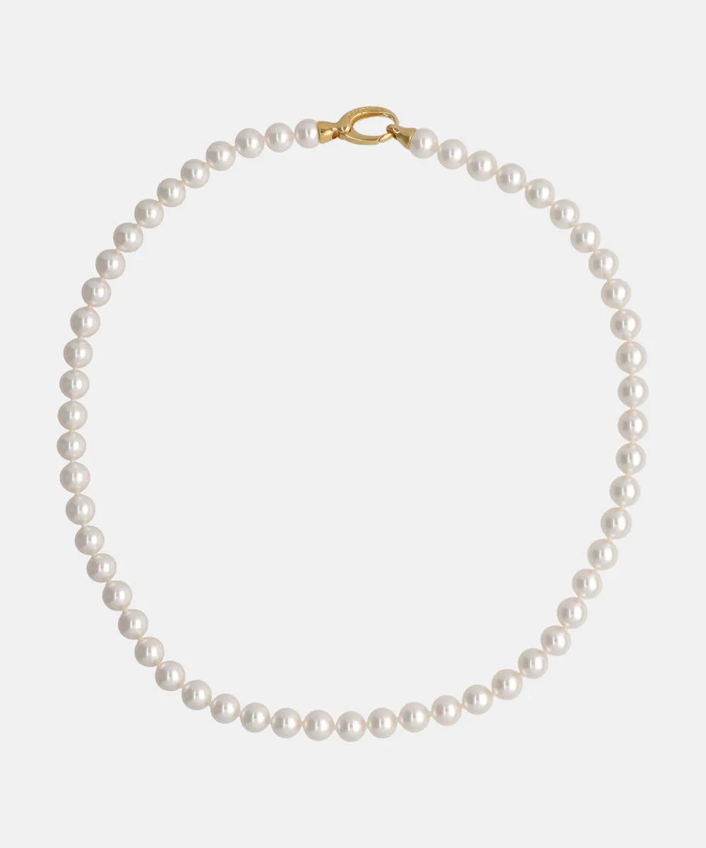 Sterling Silver Gold Plated Necklace for Women with Organic Pearl, 7mm Round White Pearls, 17.7 Necklace Length, Lyra Collection