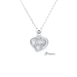 Sterling Silver Hollow Heart with Love in the Middle Women's Necklace