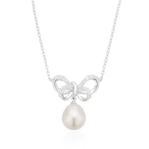 Sterling Silver Round 40cm White Fresh Water Pearl & Cubic Zirconia Necklace