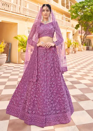 Wedding Wear Purple Heavy Embroidered Bridal Lehenga Choli