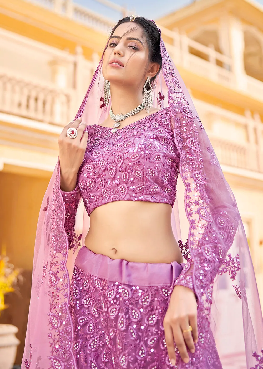 Wedding Wear Purple Heavy Embroidered Bridal Lehenga Choli